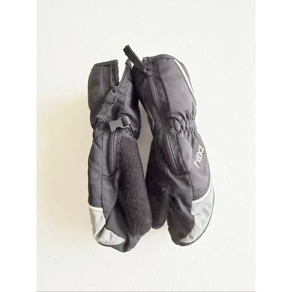 HEAD Kids Size S Black Down Mitten Gloves With Easy Slip-on Zipper No Inserts